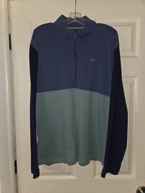 Vineyard Vines Men's XXL Colorblock Half-Zip Pullover - Navy & Teal